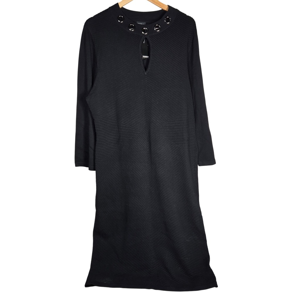 Torrid Black Ribbed At The Knee Sweater Gromet Dress Long Sleeve Size 3 22 24